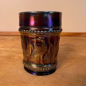 "Stork & Rushes" Vintage Beaded Cobalt Iridescent Tumbler